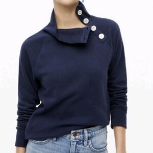 J.Crew Cowl Neck Button Pullover XXS Navy Blue Cotton Blend Knit Sweater